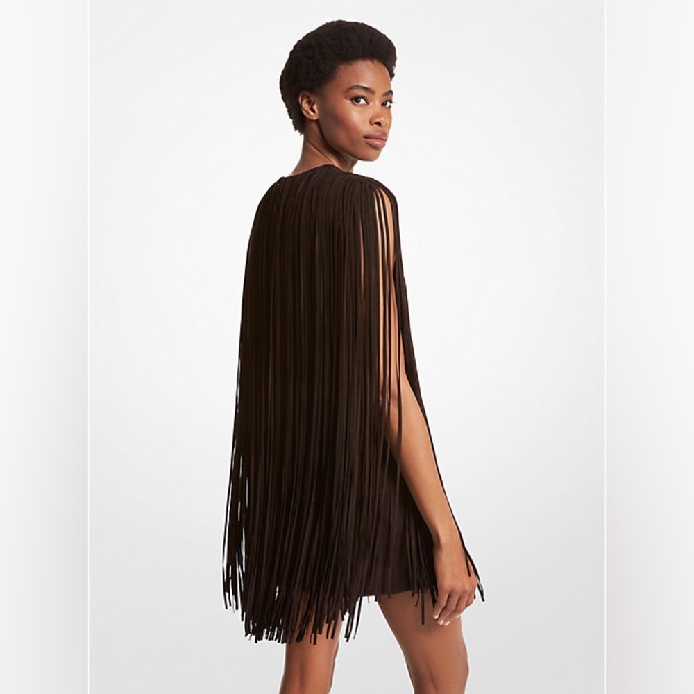 MICHAEL KORS COLLECTION Bonded Suede Fringed Dress size 8 - Picture 2 of 10